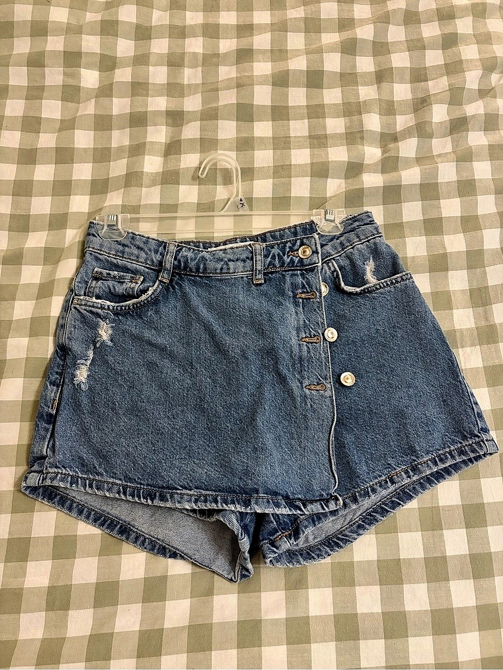 Zara Denim Wrap Skort with Asymmetric Button Front, Medium Wash, Size S